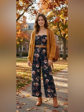 BOG Collective Floral Strapless Smocked Jumpsuit Size M